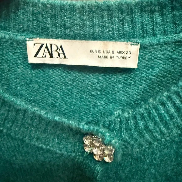 Zara Women's Green Sweater Small with jewel buttons - Picture 2 of 5